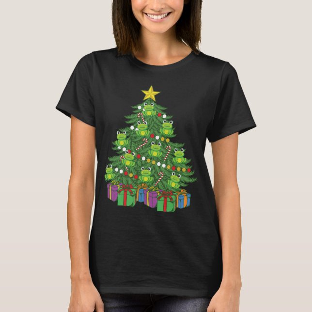 Camiseta Rana Árbol de Navidad Cute Rana Ornamentos Mascota (Anverso)