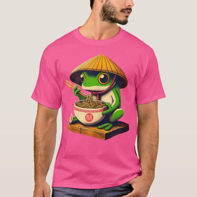 Camiseta Rana comiendo fideos japoneses Ramen Kawaii Anime  (Anverso)