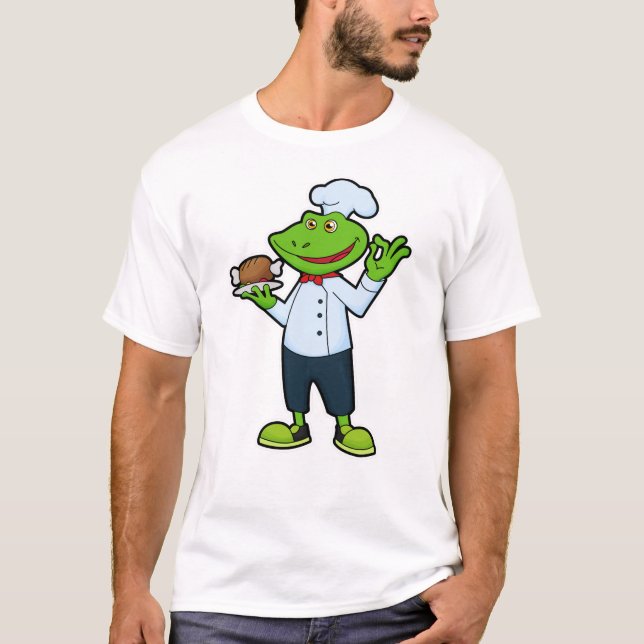 Camiseta Rana como cocinera con plato de servicio y pollo (Anverso)