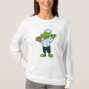 Camiseta Rana como cocinera con plato de servicio y pollo