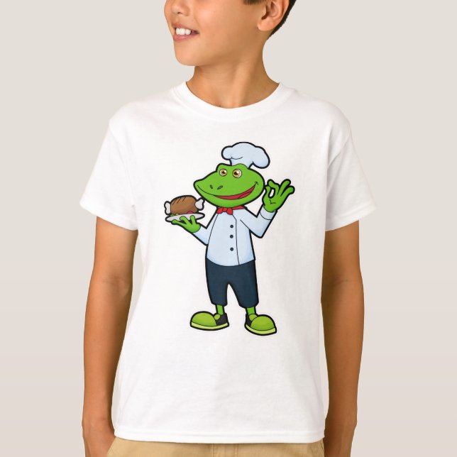 Camiseta Rana como cocinera con plato de servicio y pollo (Anverso)
