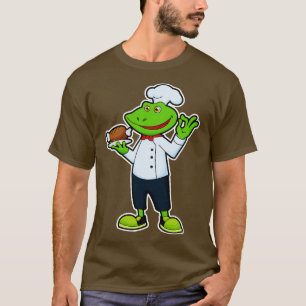 Camiseta Rana como cocinera con pollo de plato de servicio