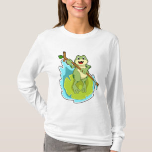 Camiseta Rana como excursionista con palo