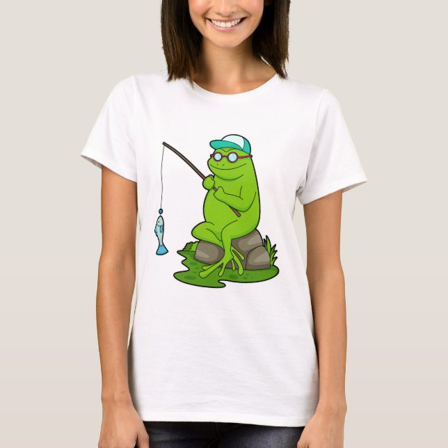 Camiseta Rana como pescador con barra de pesca y pescado (Anverso)