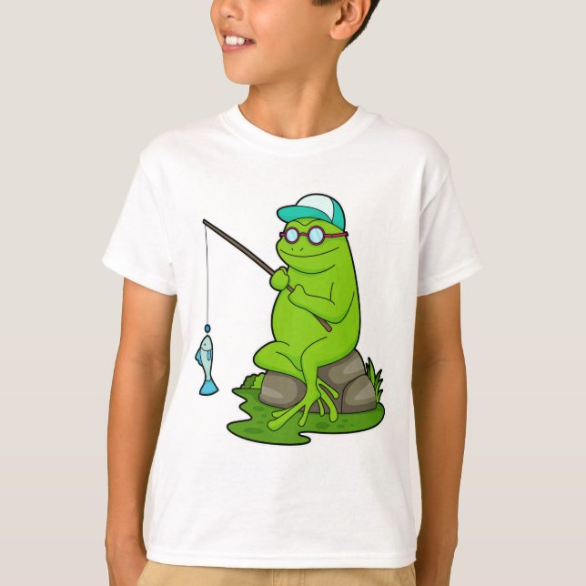 Camiseta Rana como pescador con barra de pesca y pescado (Anverso)
