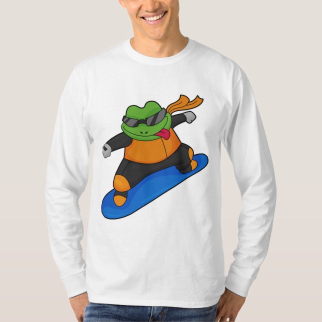 Camiseta Rana como snowobarder con Snowboard (Anverso)
