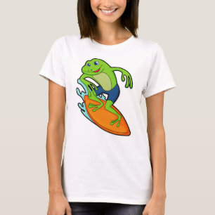 Camiseta Rana como surfista con tabla de surf
