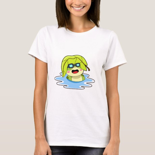 Camiseta Rana con hojas en natación (Anverso)