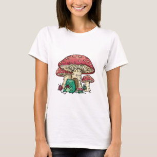 Camiseta Rana Cottagecore con casa de hongos