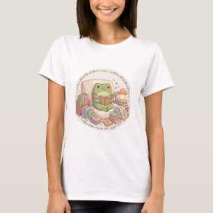 Camiseta Rana Cottagecore Lectora de Libro Lámpara de Hongo