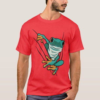 Camiseta Rana de cómic verde sale a través de grietas para 