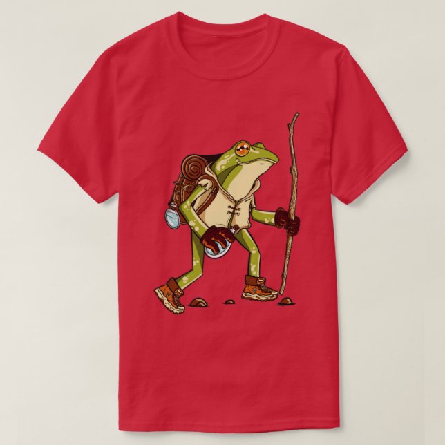 Camiseta Rana de escalada Rana dibujando rana con mochila y (Diseño del anverso)
