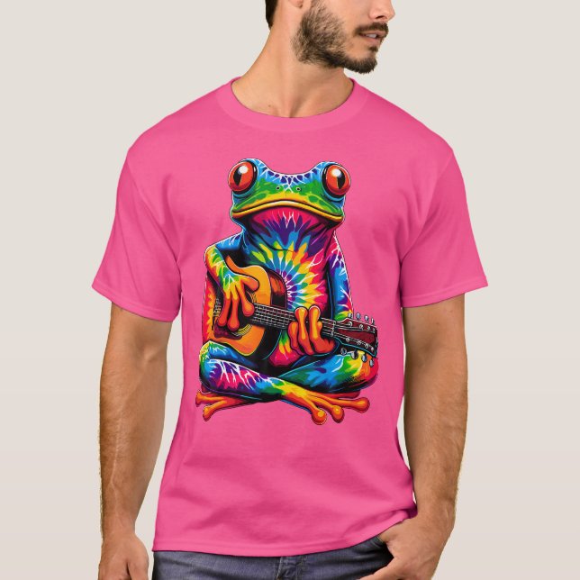 Camiseta Rana de tintes que tocan guitarra signo de paz hip (Anverso)