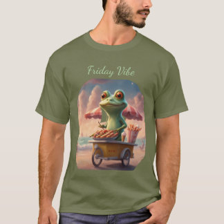 Camiseta Rana de Vibra de Viernes trabaja en un puesto de h