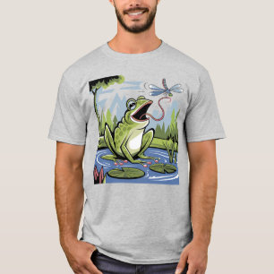 Camiseta Rana divertida atrapando arte de la libélula