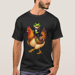 Camiseta Rana divertida de esmoquin montando pollo de manga