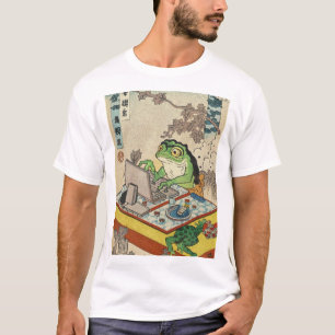 Camiseta Rana divertida en una laptop   Amante único de ani