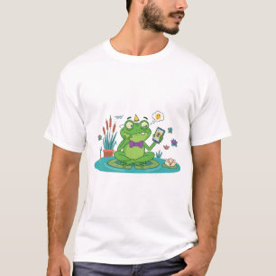 Camiseta Rana Divertida Navegando en Teléfono Inteligente