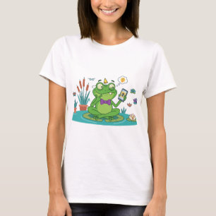 Camiseta Rana Divertida Navegando en Teléfono Inteligente
