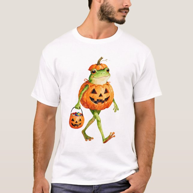 Camiseta Rana dulce de Halloween con traje de calabaza (Anverso)