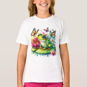 Camiseta Rana dulce en la almohadilla de Lily con flores y