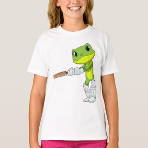Camiseta Rana en el críquet con bate de críquet