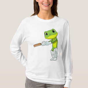 Camiseta Rana en el críquet con bate de críquet