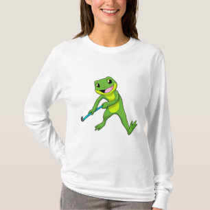 Camiseta Rana en hockey con bate de hockey