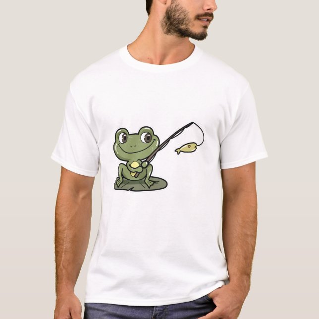 Camiseta Rana en la pesca con barra de pesca (Anverso)
