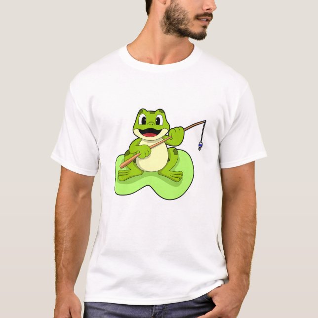 Camiseta Rana en la pesca con barra de pesca (Anverso)