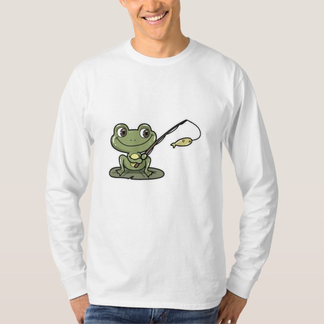 Camiseta Rana en la pesca con barra de pesca (Anverso)