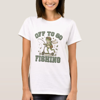 Camiseta Rana en Scooter de Pescador Divertido Vintage