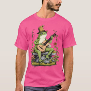 Camiseta Rana estética de Cottagecore Jugando Banjo Guitar 