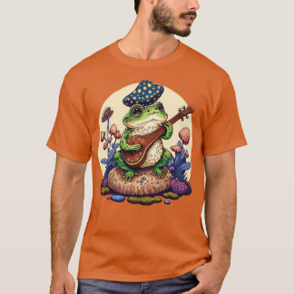 Camiseta rana estética tocando ukelele en hongos