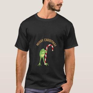 Camiseta Rana Femenina Sostiendo Candy Cane Gracioso Frog L