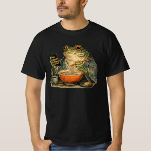 Camiseta Rana gruñona divertida come ramen y desplaza teléf