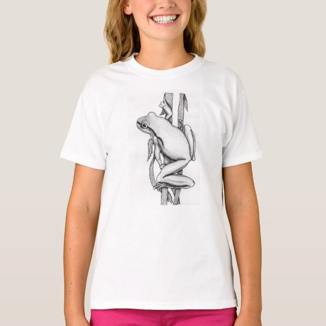 Camiseta Rana ilustrada en hierba - por Skye Ryan-Evans © (Anverso)