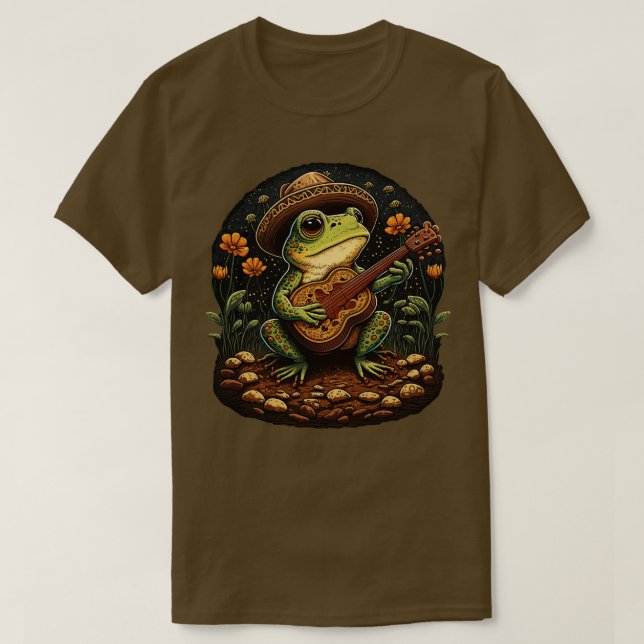 Camiseta rana linda estética tocando ukelele en hongos 13 (Diseño del anverso)