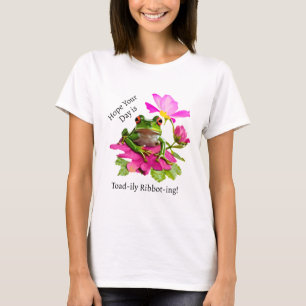 Camiseta  Rana linda o Sapo con flores rosadas con juego de