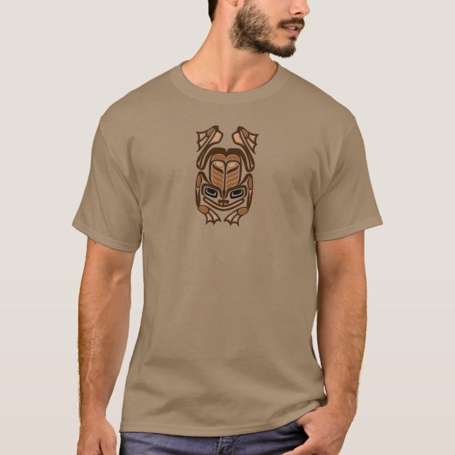 Camiseta Rana nativa del arte del Haida - marrón (Anverso)