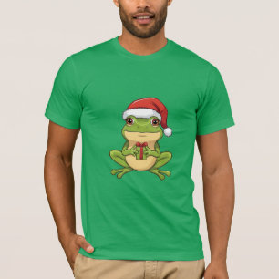 Camiseta Rana Navideña Adorable con Sombrero de Santa Soste
