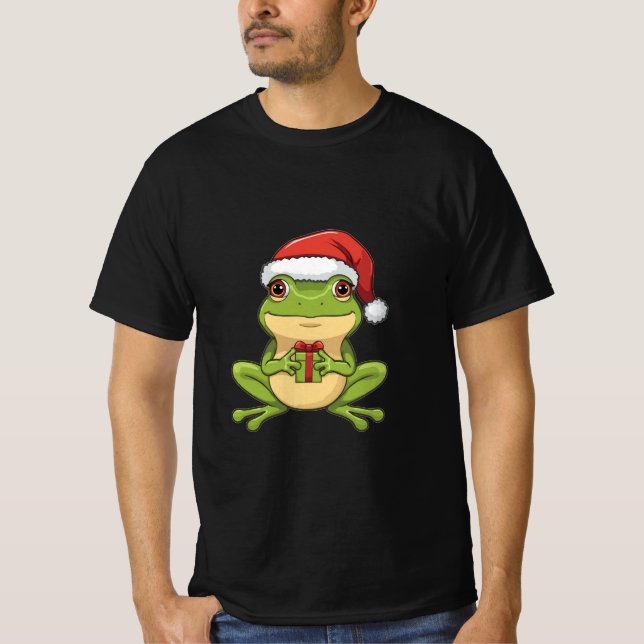 Camiseta Rana Navideña Adorable con Sombrero de Santa Soste (Anverso)
