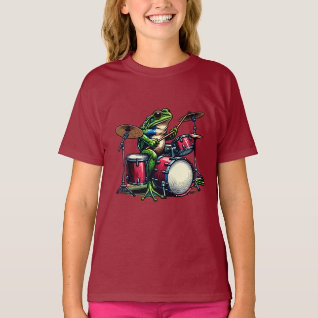 Camiseta Rana Personalizado divertida tocando los tambores (Anverso)