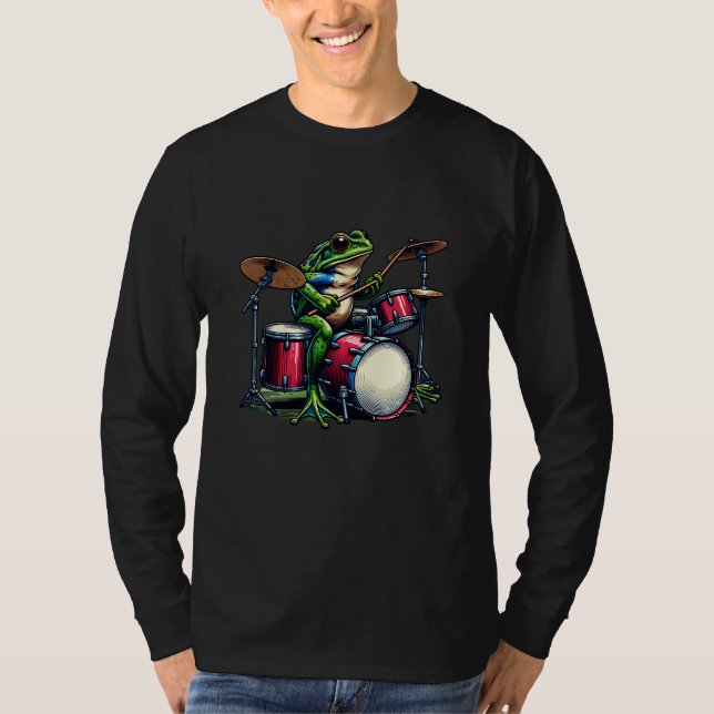 Camiseta Rana Personalizado divertida tocando los tambores (Anverso)