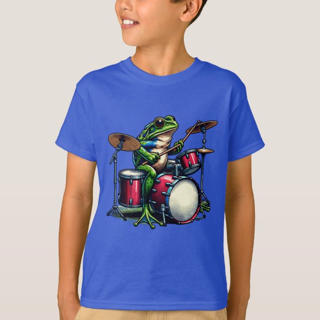 Camiseta Rana Personalizado divertida tocando los tambores (Anverso)