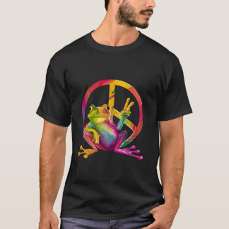 Camiseta Rana Rótulo de rana de la paz Tye Hippie Larga man