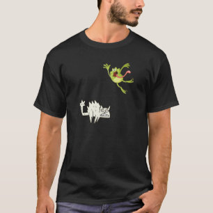 Camiseta rana saltando sobre gato