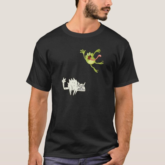 Camiseta rana saltando sobre gato (Anverso)