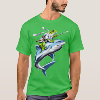 Camiseta Rana Samurai Ninja Riding Shark