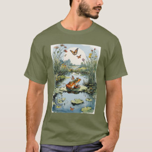 Camiseta Rana sobre una almohadilla de Lily con mariposas